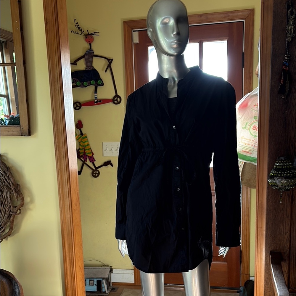 Black Women's Drawstring Waist Button-Up shirt